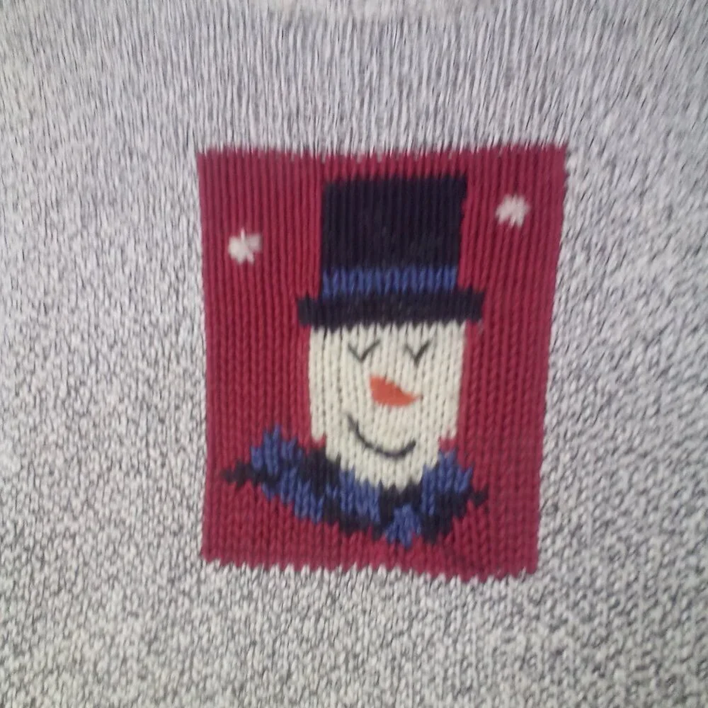 Christopher Banks Sweater S Christmas Holiday Snowman Long Sleeve Hand Embroider